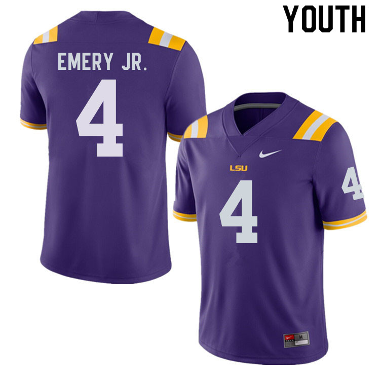 Youth #4 John Emery Jr. LSU Tigers College Football Jerseys Sale-Purple - Click Image to Close